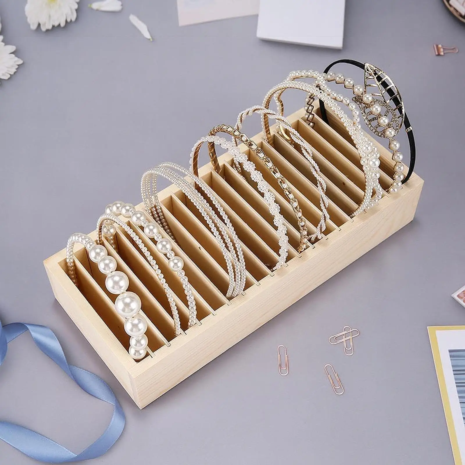 

Деревянная лента для волос, поднос для дисплея, орнамент, портативный декор, современный со съемным