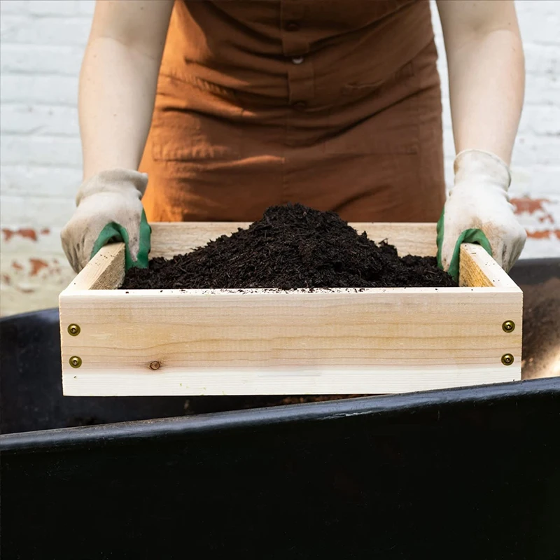 1-teiliges Rohlote-Zeder-Gartensieb aus Holz und Metall, handgehalten für Kompost, Schmutz und Topfboden, raues, säuerliches, nachhaltiges Zeder