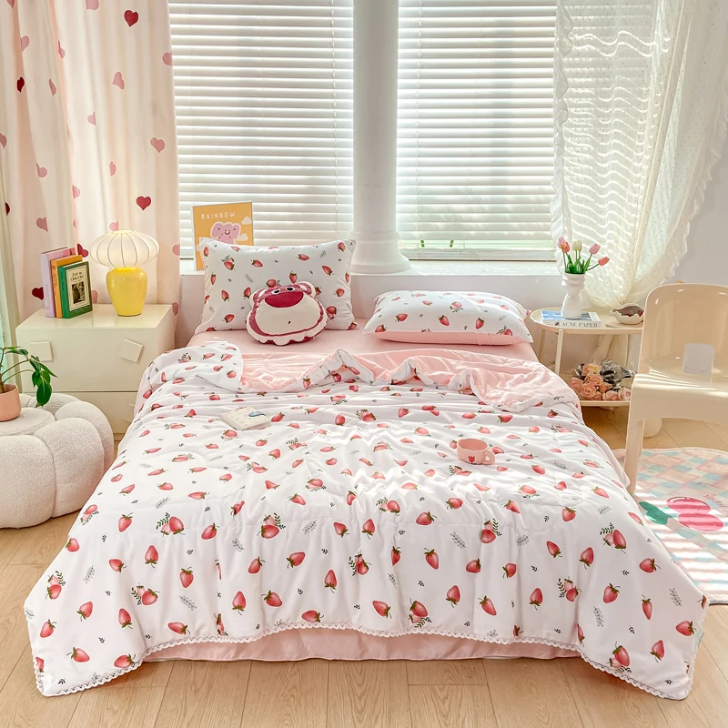 

Fruit Plants Print Quilt Summer Light Comfortable Washable Bedroom Decor Simple Air-Conditioning Room Comforter for Kids Adults