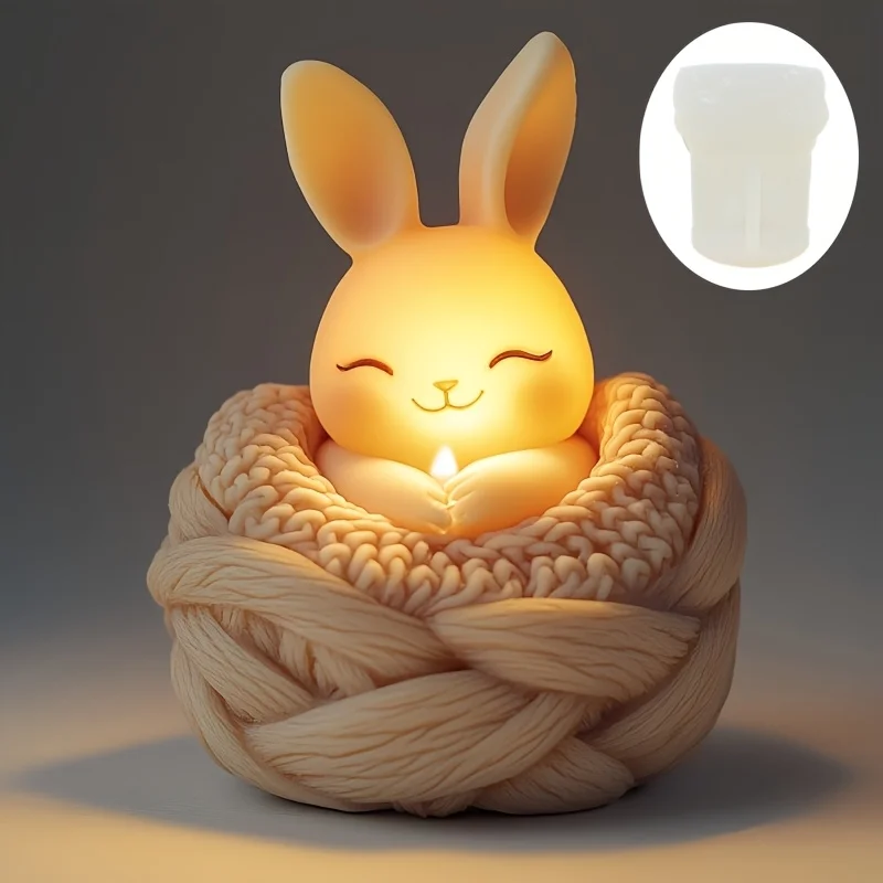 

Rabbit woven rope bag candle silicone mold rabbit resin crawled out of sweater pocket Easter gift Basket rabbit gypsum mould