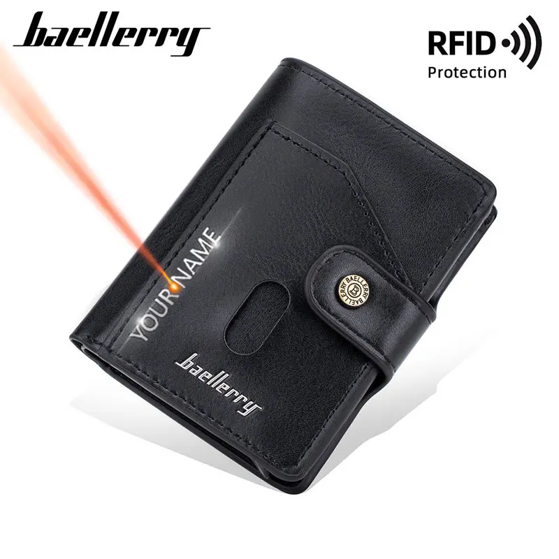 

Baellerry New RFID Men Wallets Card Bag Free Name Customized Buckle Card Cover Male Purse Automatic Popup Card Box Wallet