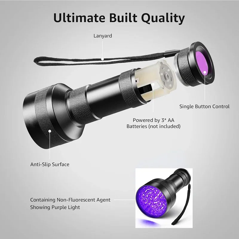 100/51/21 LED UV Flashlight Black Light Super Bright Handheld Flashlight for Hotel Inspection Pet Urine Detector Scorpion
