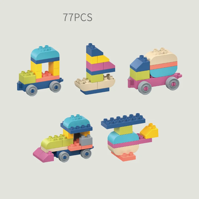 74/77/85pcs Conjunto de Blocos de Construção de Silicone Macio Montessori Educacional Grande Tamanho Tráfego Modelo Animal Empilhamento Blocos Brinquedo Presente