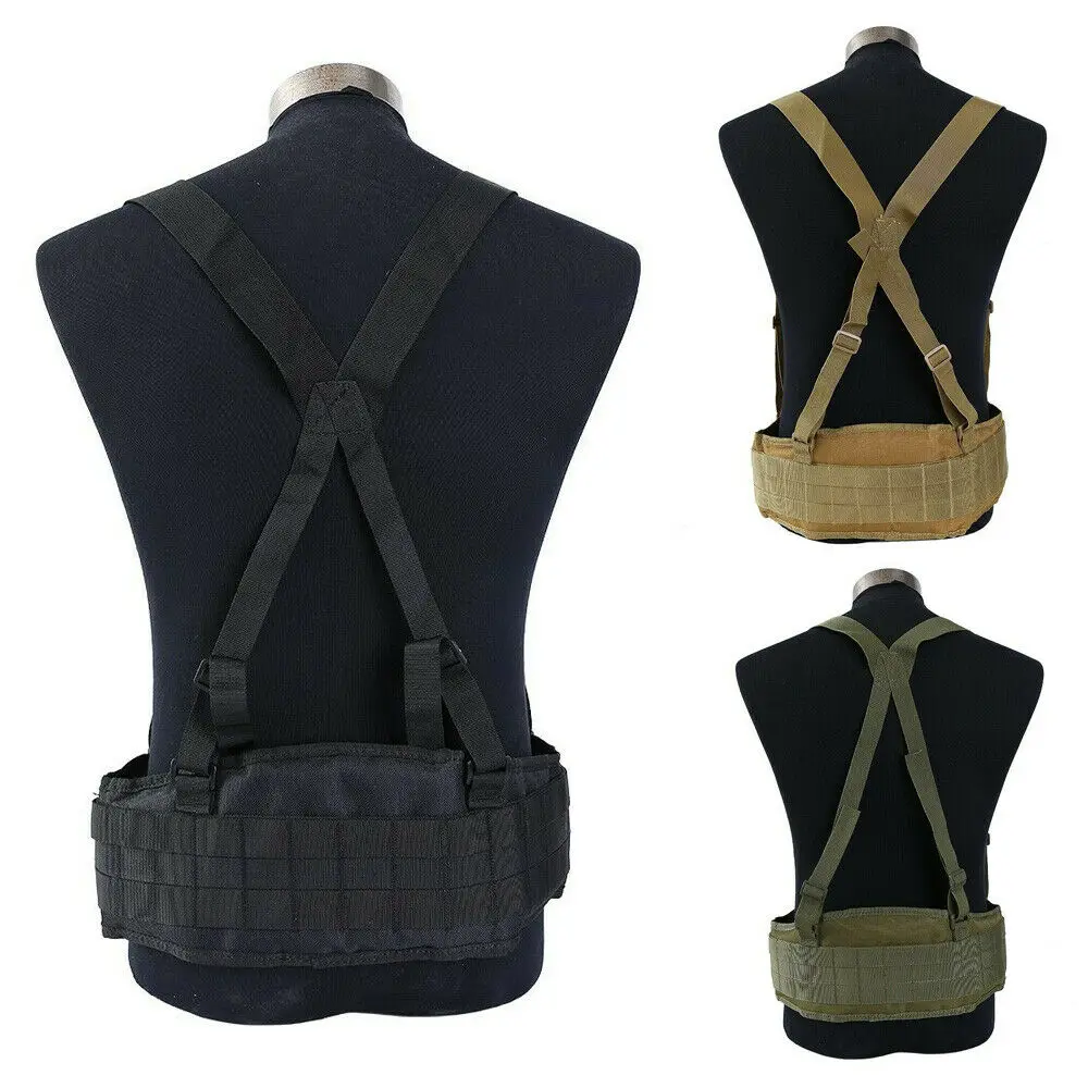 Tactical Molle Combat Waist Padded Belt with H-shaped Suspender Military Hunting sport corset Men\'s Adjustable Soft Padded