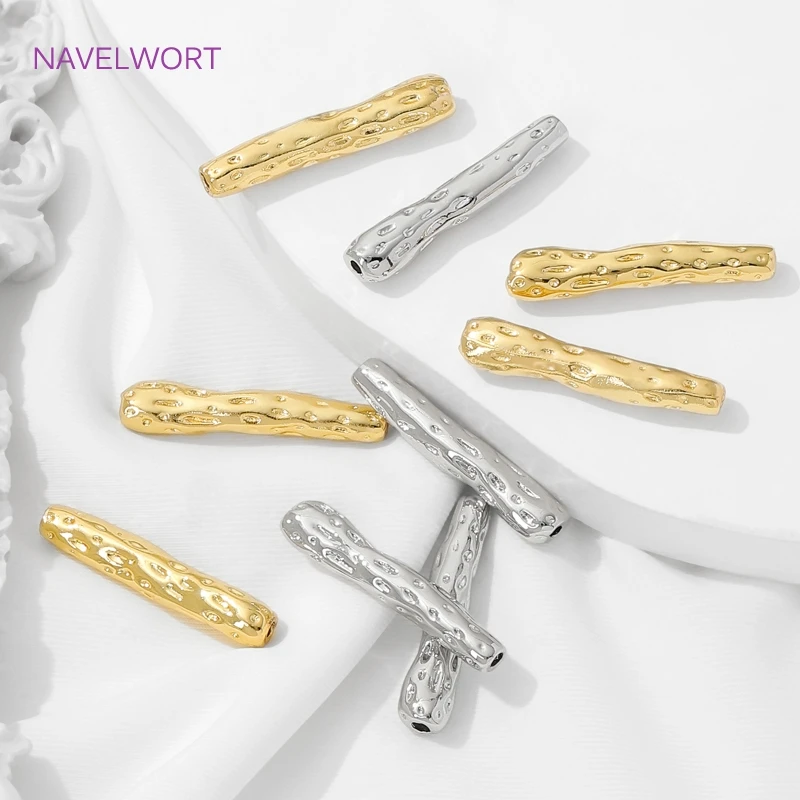 18K Gold Plated Irregular Long Strips Beads Separators,Brass Spacers Bead For Jewlery Making DIY Bracelet Making Accessories image 2