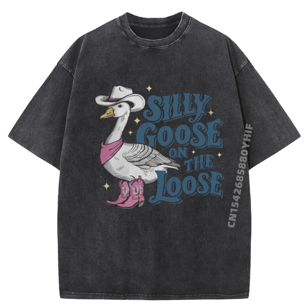 

Mens Printed Tees Cotton Mens T Shirt Silly Goose On The Loose Graphic Shirts Mens Funny Washed Clothes