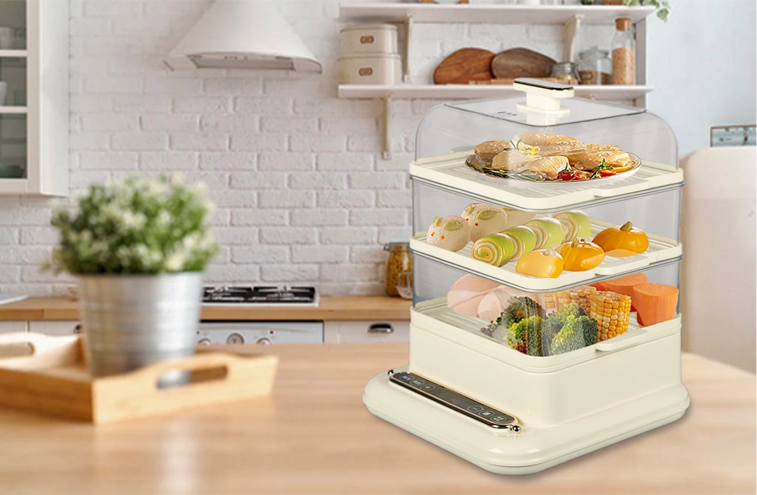 Timing Steam Cooker Multi-functional Three-layer 21L Large Capacity Breakfast Machine Electric Steamer Home Use Safety Auto-Off