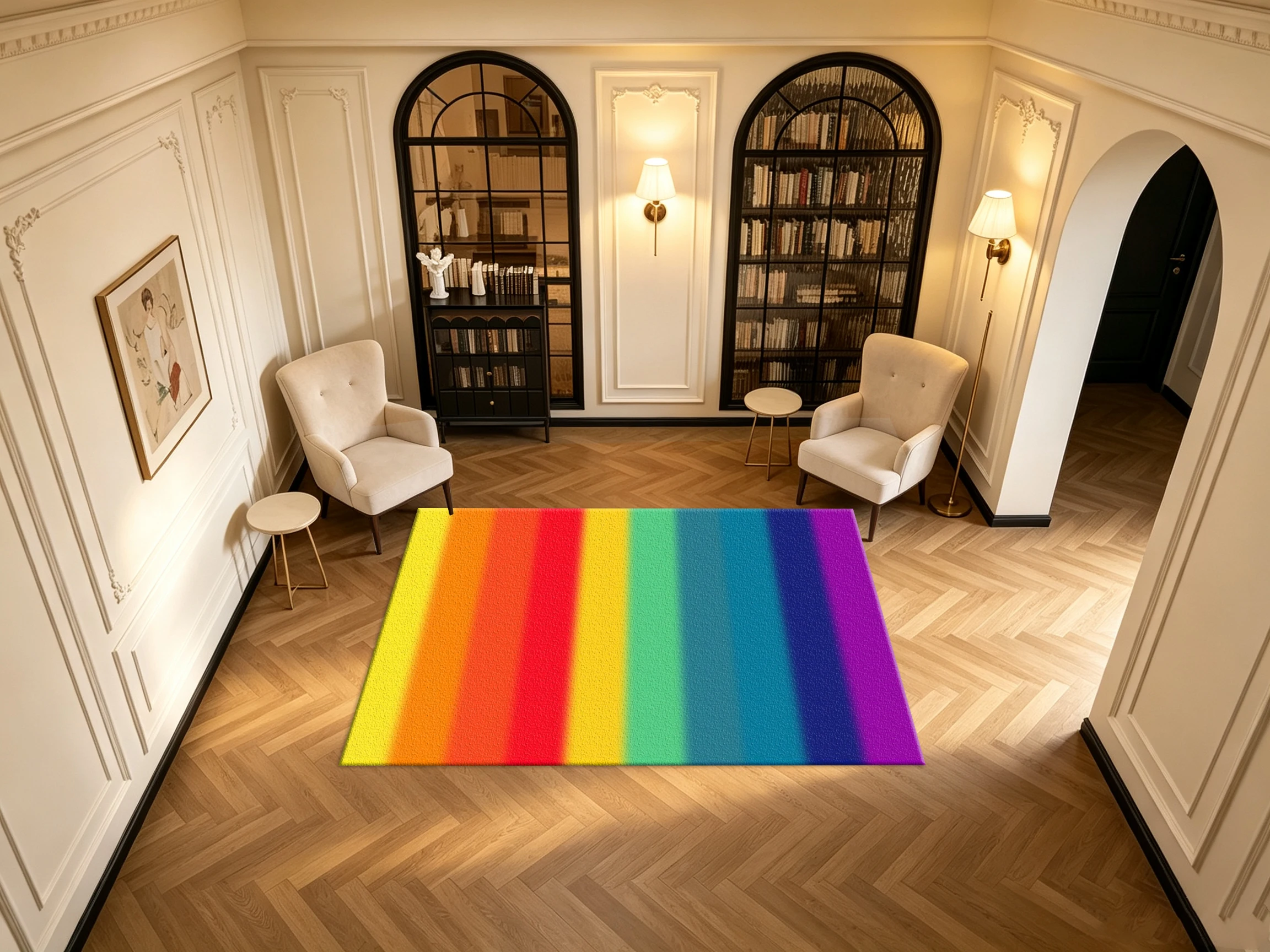 Bright Rainbow Vertical Gradient Stripe Carpet Flooring Modern Colorful Minimalist Art Printed Square Area Rug for Apartment Decoration