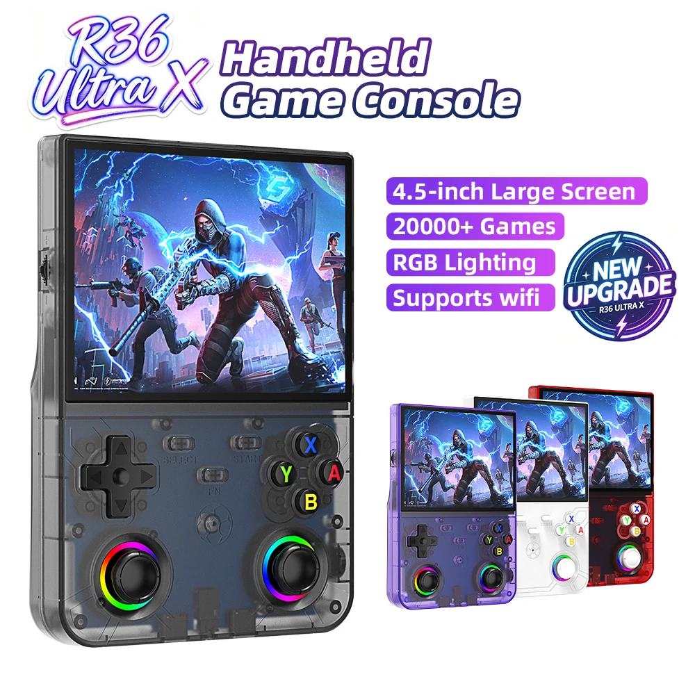 R36 Ultra X Handheld Game Console With Built-in 20000+games And a 4.5-inch large screen ，Supports WiFi connection