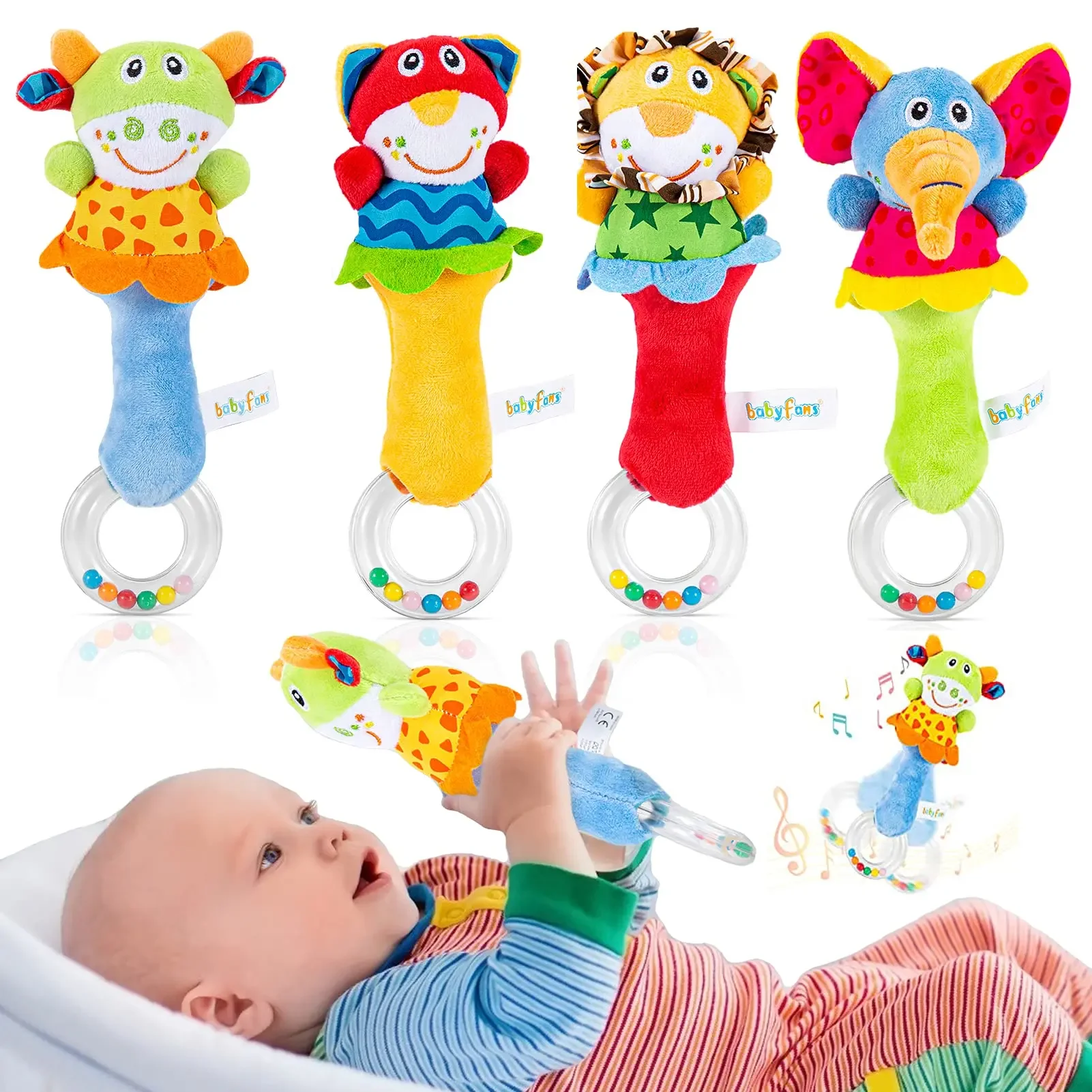 

Plush Baby Soft Rattle Toys,Fabric Ring Rattles Shaker,Infant Handbells Early Development Hand Grab Sensory Toys,6 9 12 Months