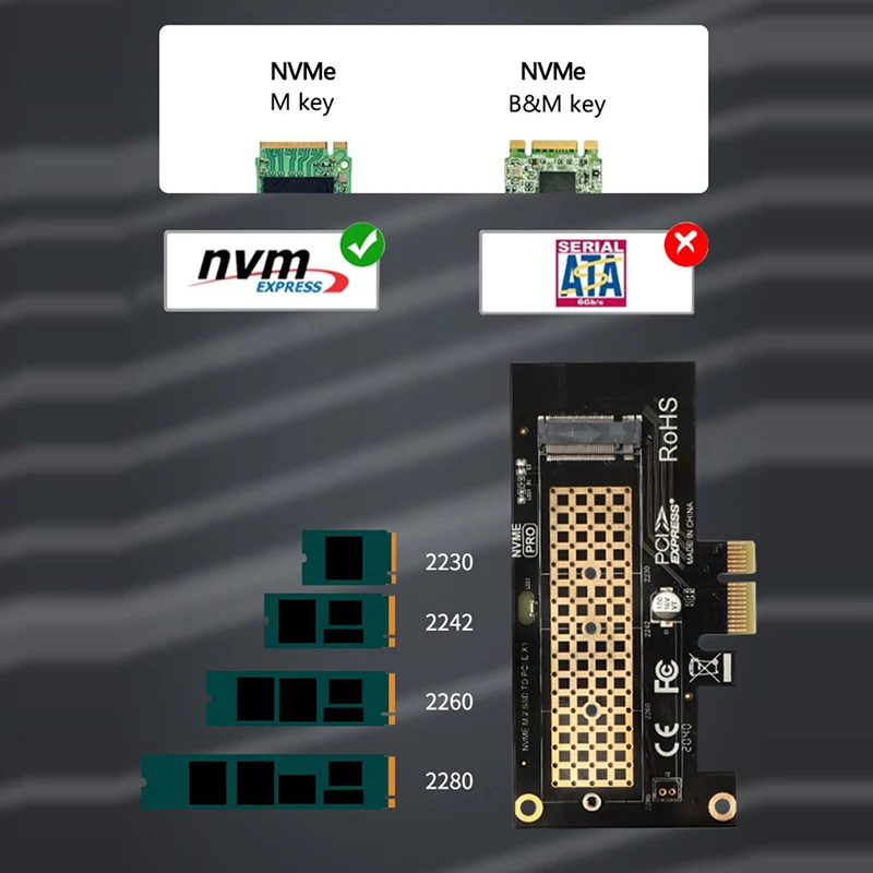 PCIE X1 X4 X16 to M.2 NVME Converter Card PCI-Express to M.2 Solid State Drive Extend Adapter Support 2230 2242 2260 2280 SSD