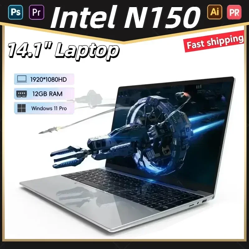 14.1 Inch Full HD IPS Laptop 120Hz Screen Intel Core N150 32GB RAM 2TB SSD Backlit Keyboard Long Battery Life Windows 11