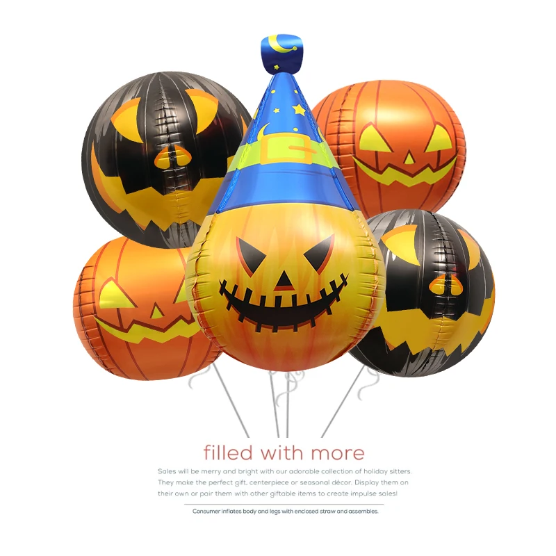 (1Pc) Halloween Party Decoration Arrangement Photo Props Toy Balloon 4D Stereo Horror Pumpkin Head Creative Shape Cartoon Aluminum Film Balloon