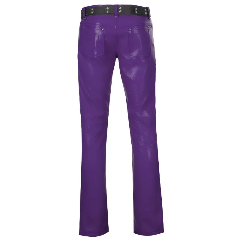 Men's Pants Purple Genuine Sheepskin Leather Handmade Pants Slim Fitting Motorcycle Pants European and American Fashion Trend