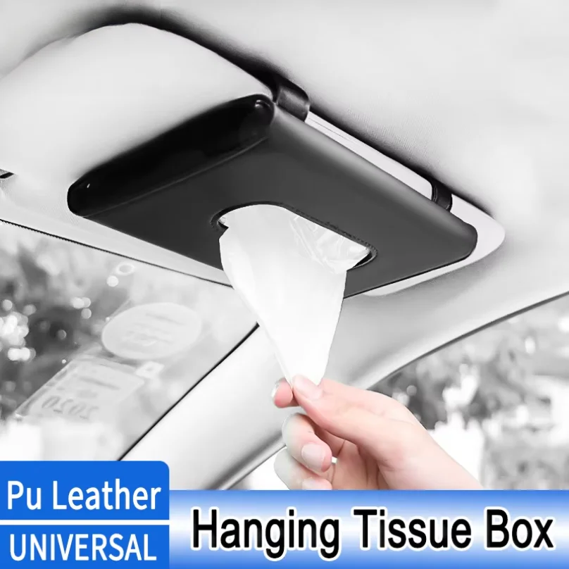 PU Leather Car Tissue Box Sun Visor Hanging Holder Auto Interior Storage And Decoration Accessories for Truck