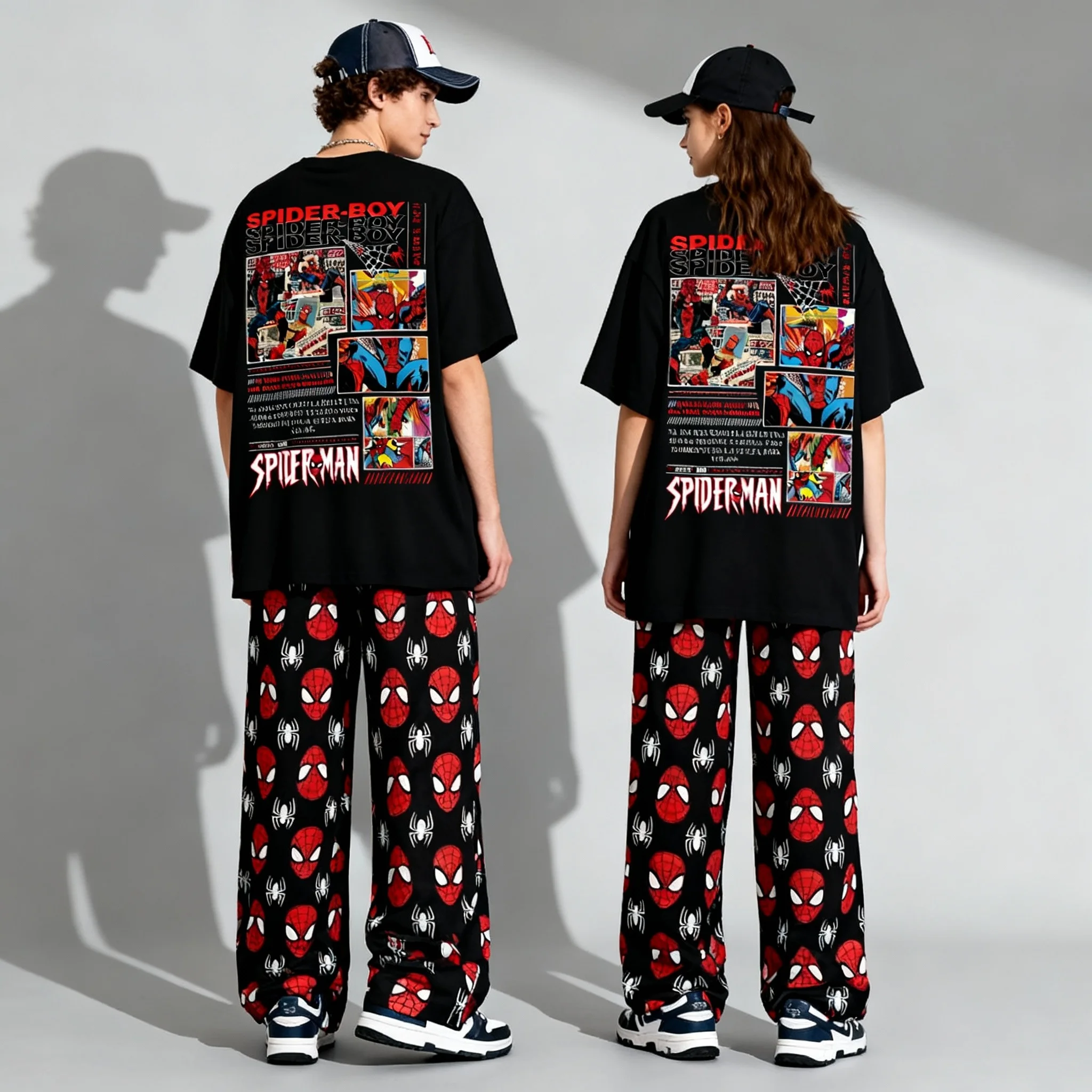 

Весенне-осенний хит продаж, серия Disney, милый крутой человек-паук, прямые брюки с короткими рукавами, комплект для взрослых, семейный комплект, новый стиль