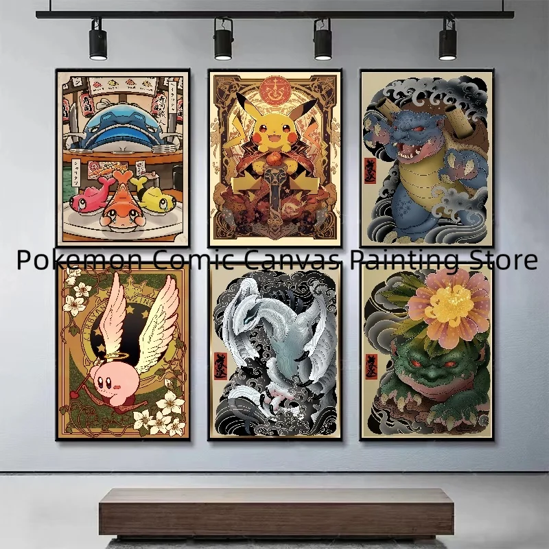 

Classic Anime Pokemon Retro HD Poster Canvas Painting Pikachu Mewtwo Print Watercolor Frameless Picture Art Aesthetic Room Decor