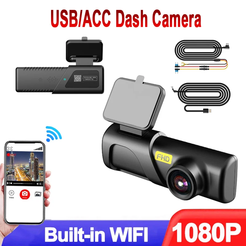 Front WiFi Car Dash Cam 1080P HD Driver Video Recorder USB Car DVR Camera Loop Recording ACC 24Hrs Parking Monitoring