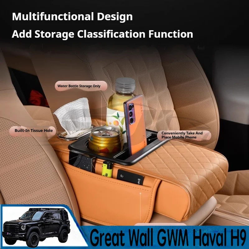 4x4 New Armrest Box Cup Holder Tissue Box Storage Organizer For Haval Jolion H6 H9 DARGO Interior Accessories Arm Rest Cover