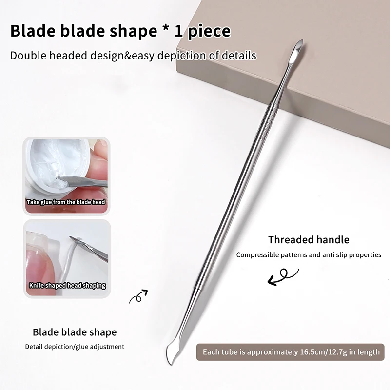Tige de sculpture d'ongles à Double tête en métal, bâton d'extension de colle, spatule de retrait de Gel, outil d'élimination de trempage de vernis à ongles
