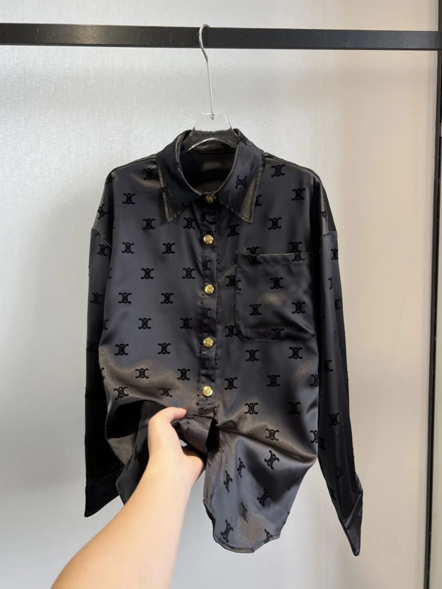 

Ele Bla Floed irt Women's Top Spring Summer New Sle Drapey Feel Commute Sle Loose Fit Long Sve Collar