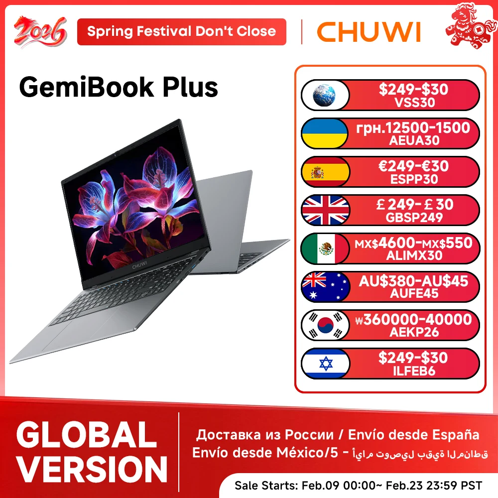 CHUWI GemiBook Plus 15.6 ''ordinateur portable 16GB RAM 512GB SSD ordinateur Windows 11 ordinateur portable 12e génération Intel Alder Lake N150/N100