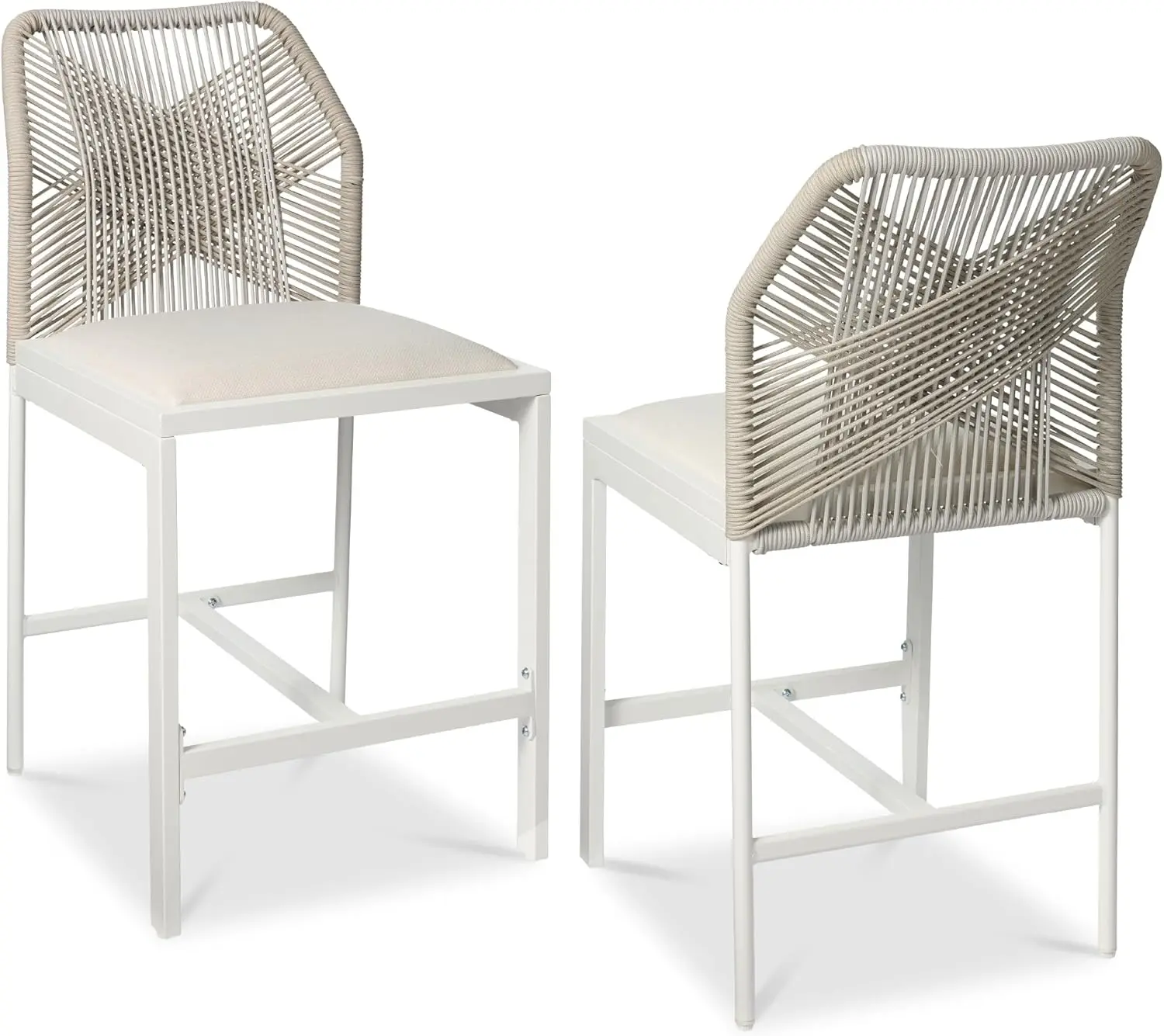 

Indoor Outdoor Counter Height Bar Stools Set of 2, Armless Kitchen Counter Stools w/Back and Footrest, Built-in Cushion, Alum