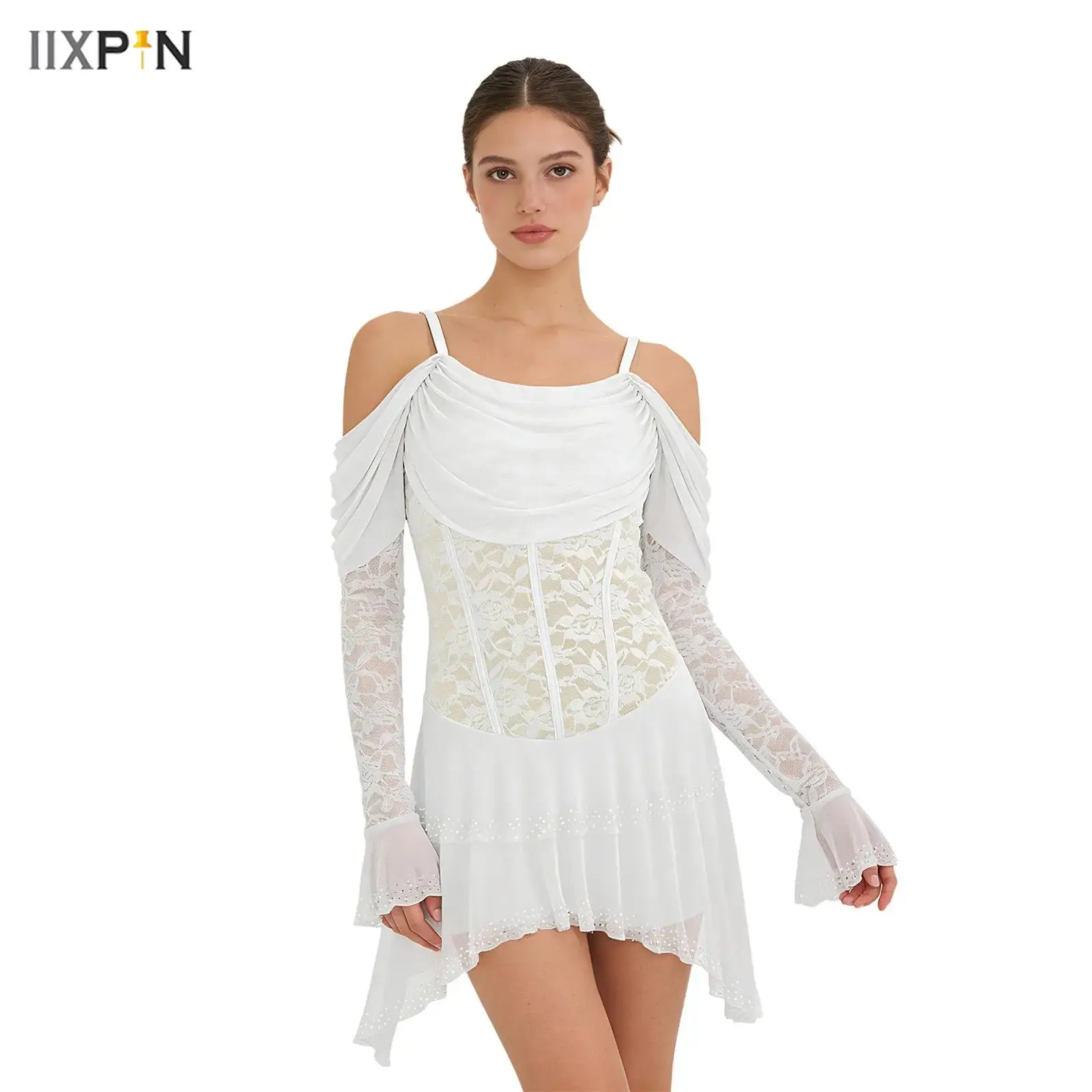 

Женское платье для лирического танца с цветочным кружевом, одежда для латиноамериканских танцев, гимнастическая юбка-накидка, костюм для танго, современного балета и сценических выступлений