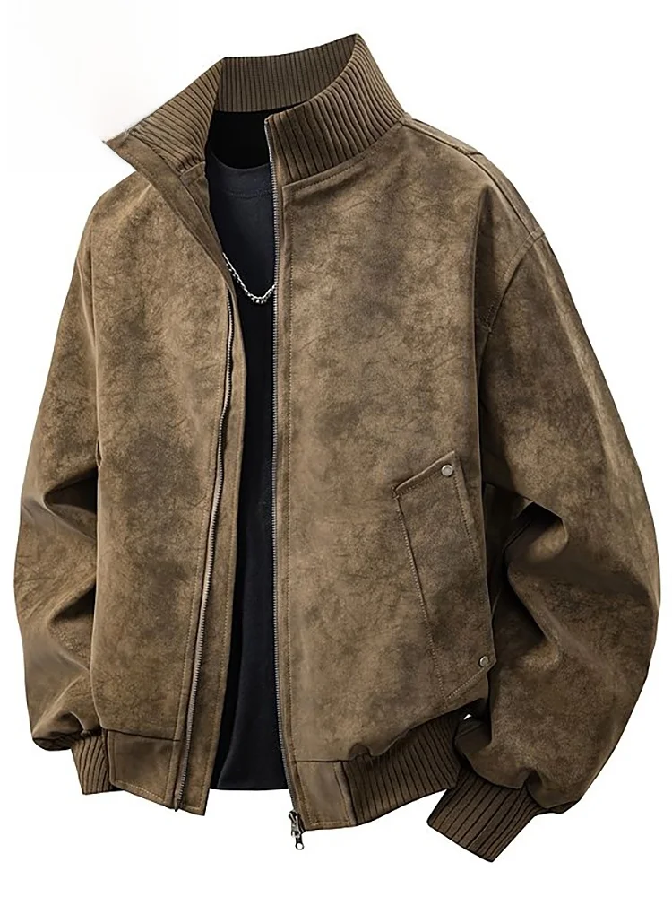 

Crocodile Men's Retro PU Leather Jaet Stand Collar Casual Outerwear Spring Autumn 2026 New Sle American Trend Brand