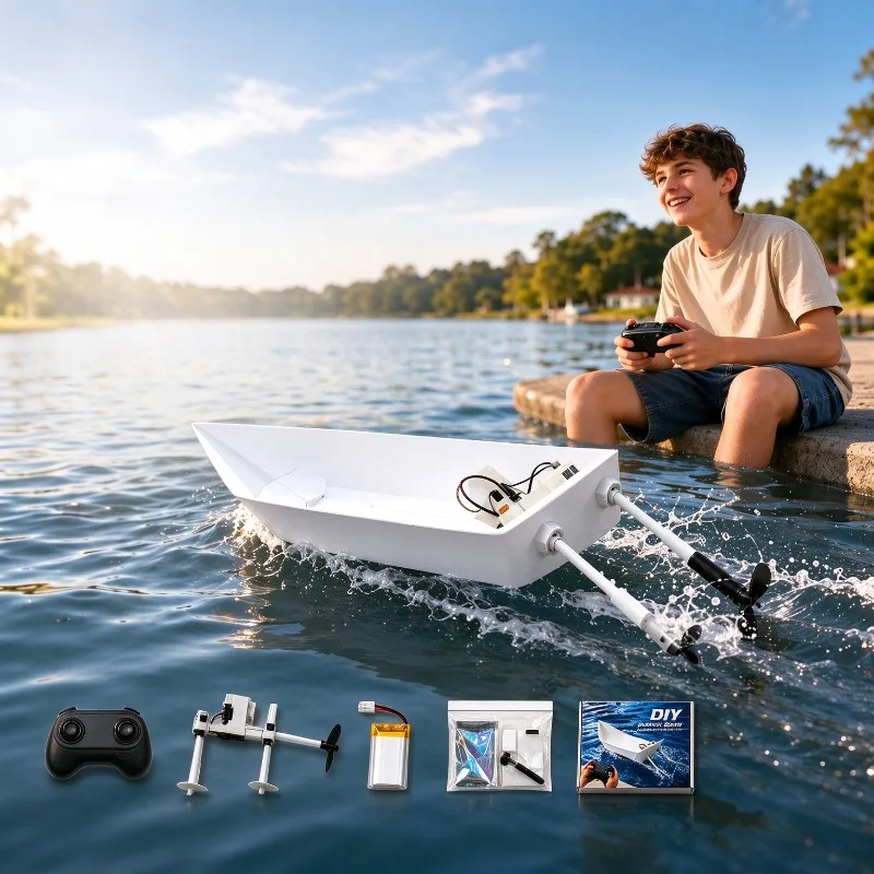 Remote Control Paper Boat 2.4G RC DIY Paper Boats Set STEM Power Toys Boat Educational Science Experiment Toy for Kids Adults