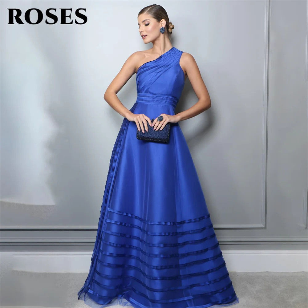 

ROSES One Shoulder Stain Evening Dresses A Line Charming Prom Dresses Royal Blue Party Dresses Custom Size vestidos de noche