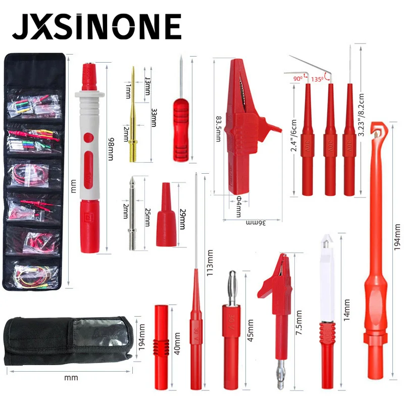 JXSINONE  P1957 Multimeter Wire Piercing  Probes Test Leads Kit with Puncture Needle 4mm Banana Plug Alligator Clip 64PCS