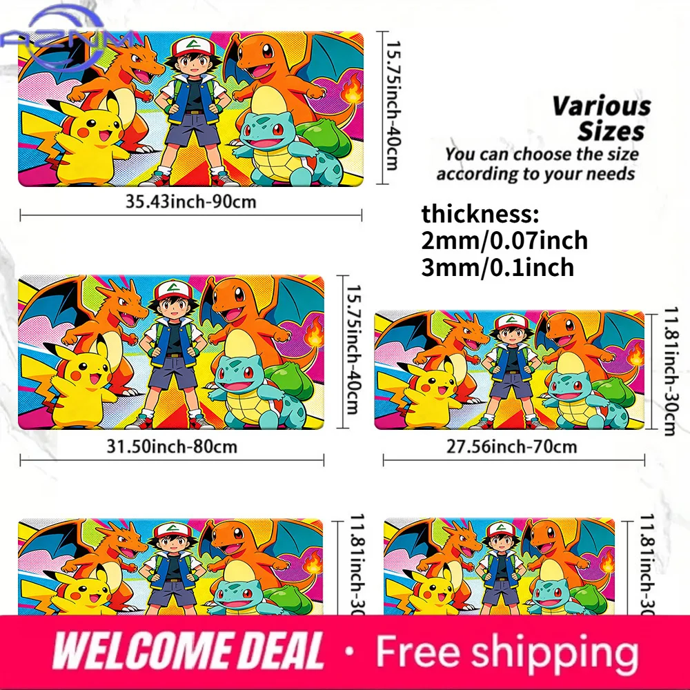 

Pokemon Ash & Fire Type Starters Gaming Desk Mat Non-Slip Washable Mouse Pad