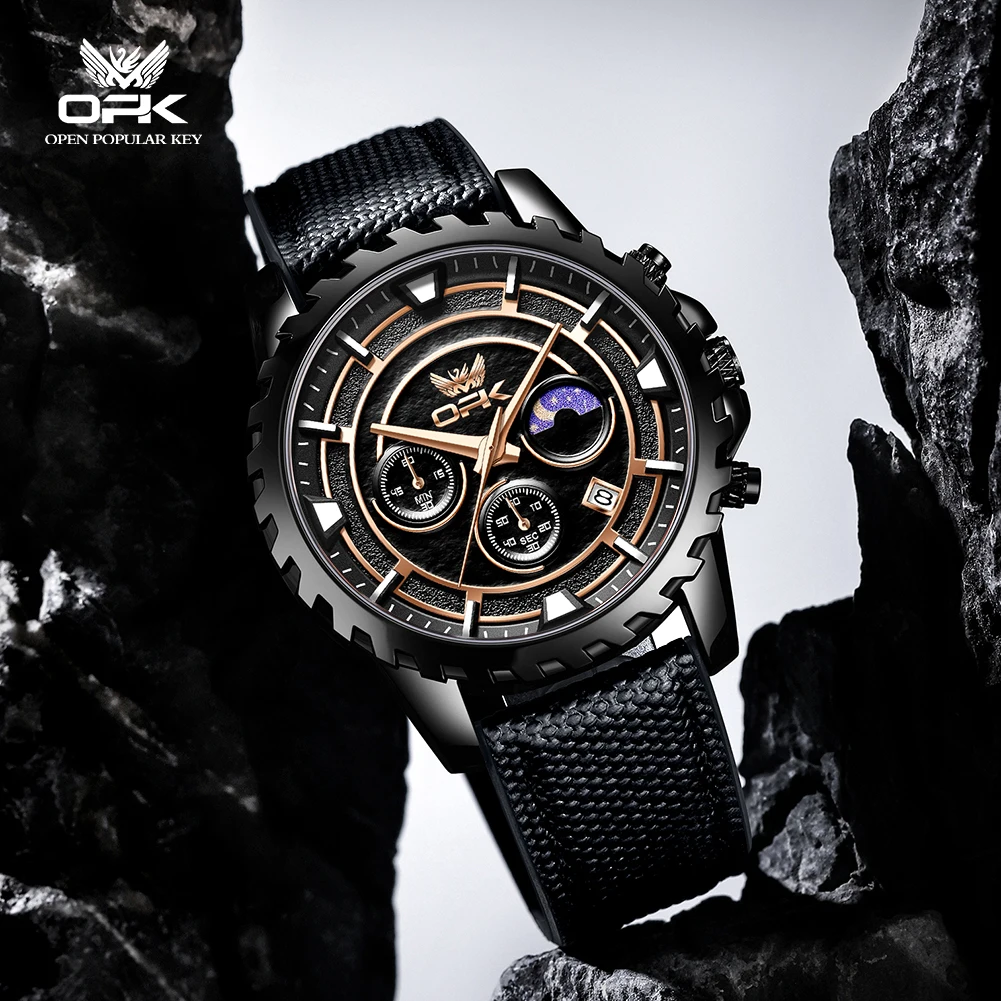 OPK 6085 Business Men Original Quartz Watch Sun-moon Mutual Function Adjustable Strap Calendar Window 30M Waterproof Watch