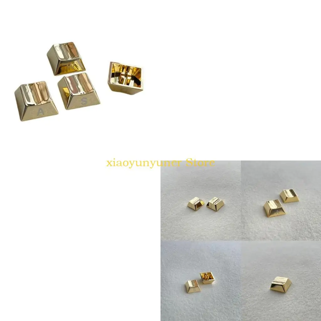 P9JB Zinc Alloy WASD Keycaps Gold/Silver Finish and with Side Engraving Enhances Gaming and Typing for Mechanical Keyboards
