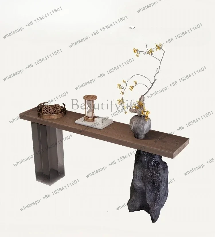 

Wabi Sandy Wind Solid Wood Entrance Table Imitation Stone Legs Homestay Corridor Against the Wall Household Entrance Terrace