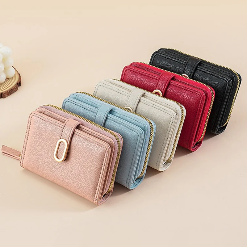 محفظة نسائية مع جيب للعملات المعدنية بسحاب محافظ من جلد البولي يوريثان للنساء محافظ بنمط ليتشي وحقائب يد وحقائب نقود Simole Billfold #6