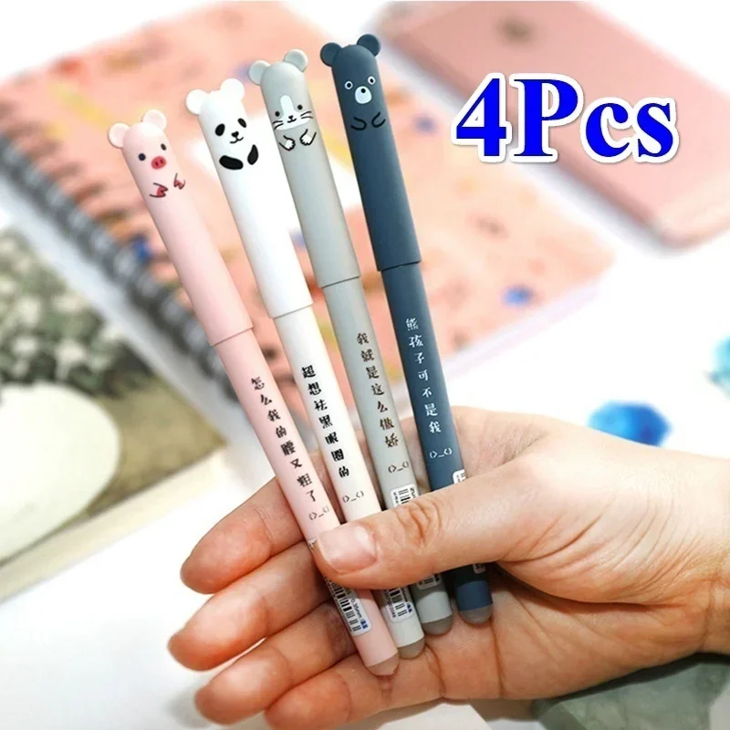 

Kawaii Pig Bear Cat Mouse Erasable Gel Pen Set School Office Writing Supplies Stationery Student Gift 0.38mm Blue Black Ink