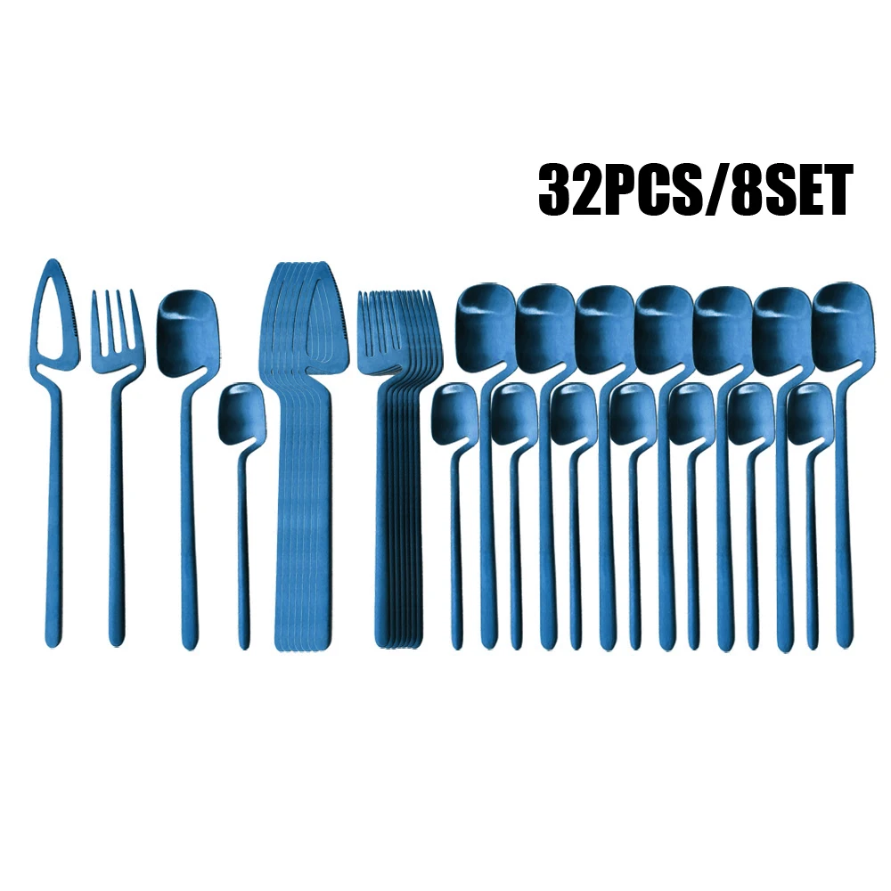 32Pcs Matte Colorful Cutlery Set Portable Knife Fork Spoon Set Kitchen Tableware 304 Stainless Steel Flatware Dinnerware