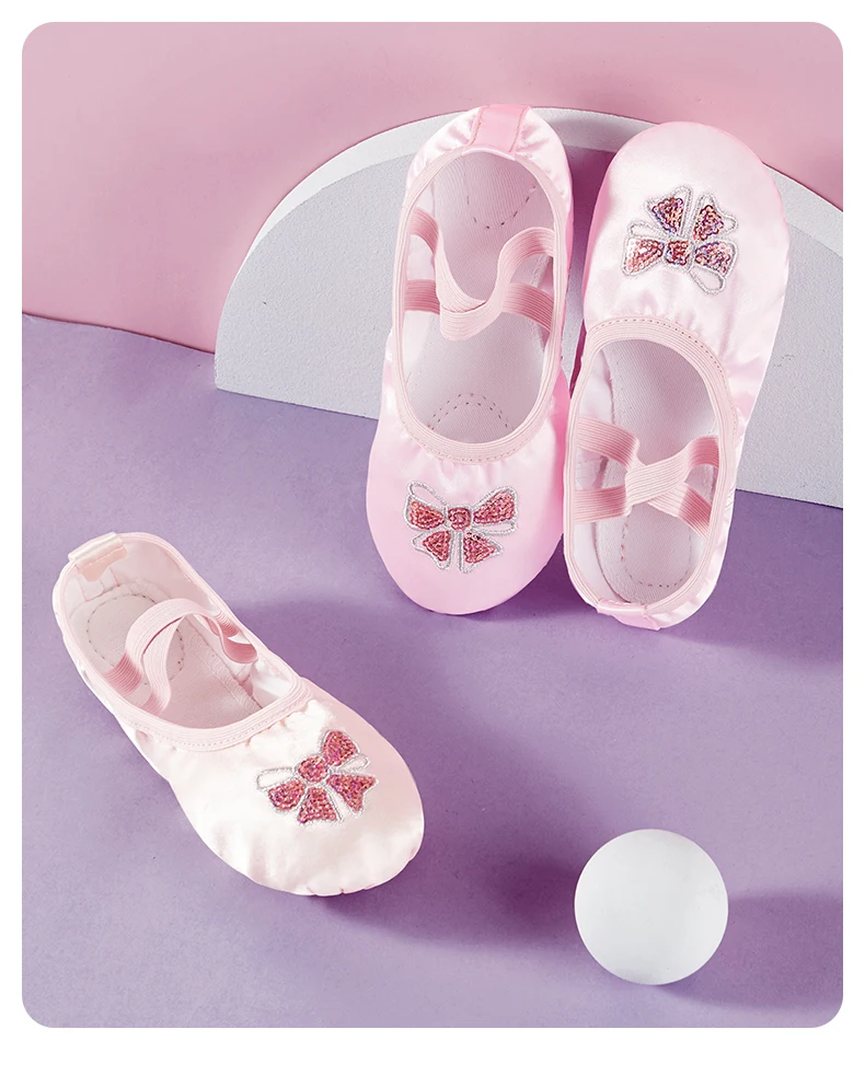 Kindertanzschuhe, Satin-Ballettschuhe mit weicher Sohle, Mädchen-Tanzschuhe für Körpertraining und Aufführungen, Rosa Tanzschuhe – Detail 1