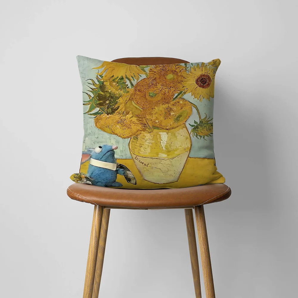 Cartoon T-Tutter Cute House meme Blue Mouse cushion For Bedroom Car Coffee Shop Room and Living Room Sofa Decorative PillowCover