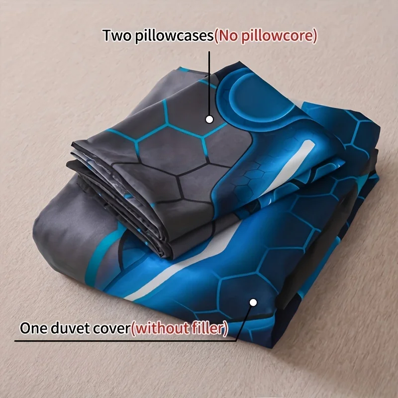 Game Console Duvet Cover Set for Boys Girls 3D Gaming Geometric Lightweight Microfiber Bedding Sets 1*Duvet Cover + 2*Pillowcase
