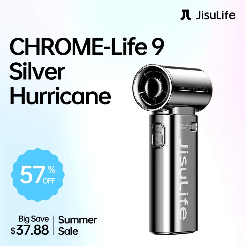 JISULIFE مروحة توربو محمولة باليد Life 9 بالكهرباء بالإضافة إلى عصرية 5000 مللي أمبير في الساعة عالية الأداء من الرياح القوية
