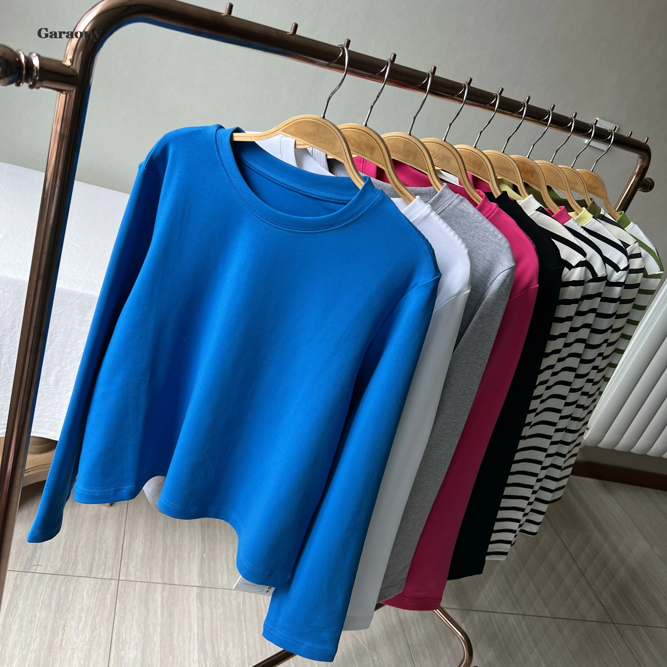 Garaouy Women High Quality 2024 Autumn Basic O Neck Long Sleeve Striped T-Shirt Casual Simple Tees Tops Female