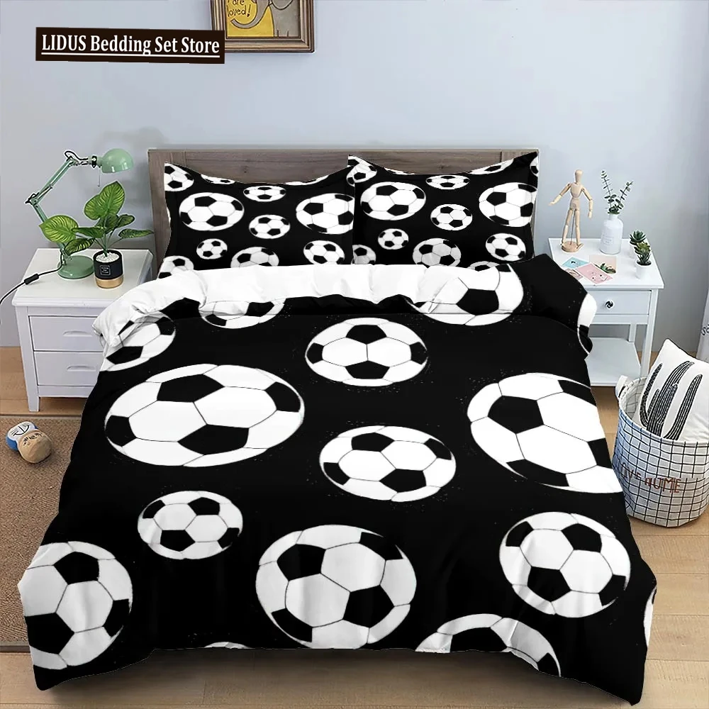 

Football Duvet Cover Set King Size Simple Black White Comforter Cover 3D Soccer Sport For Kids Boys Girls Polyester Bedding Set