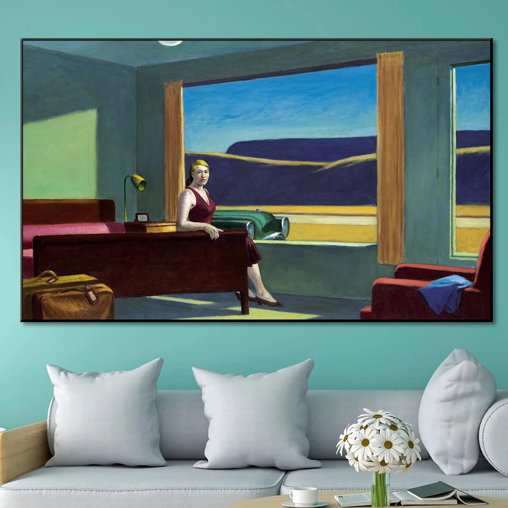 Edward Hopper Western Motel Edward Hopper Famous Painting Retro Wall Art Canvas Poster Print Room Home Decor Aesthetic Pictures