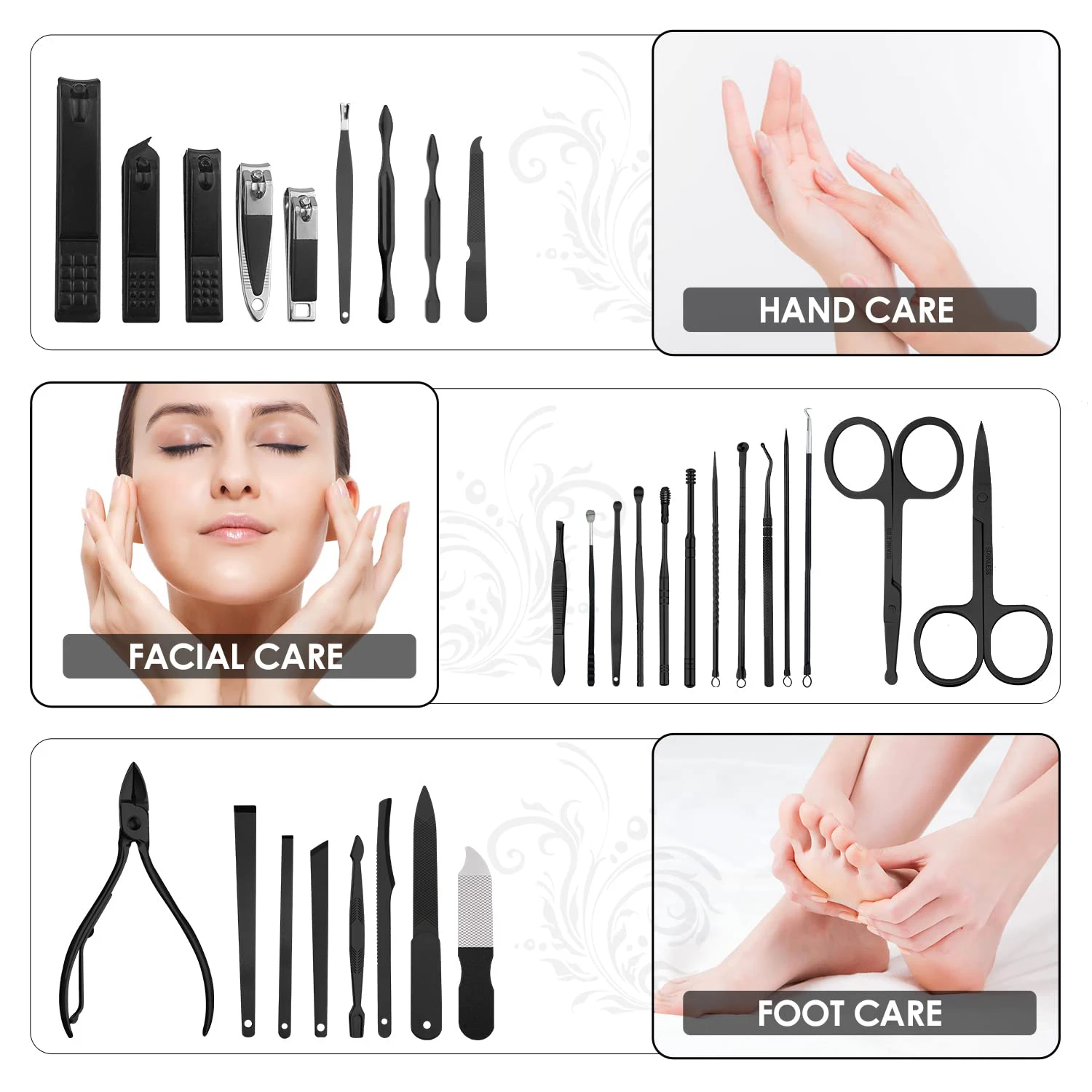 Manicure Set 30pcs Professional Nail Clippers Kit Pedicure Care Tools-Stainless Steel Grooming Tools for Travel