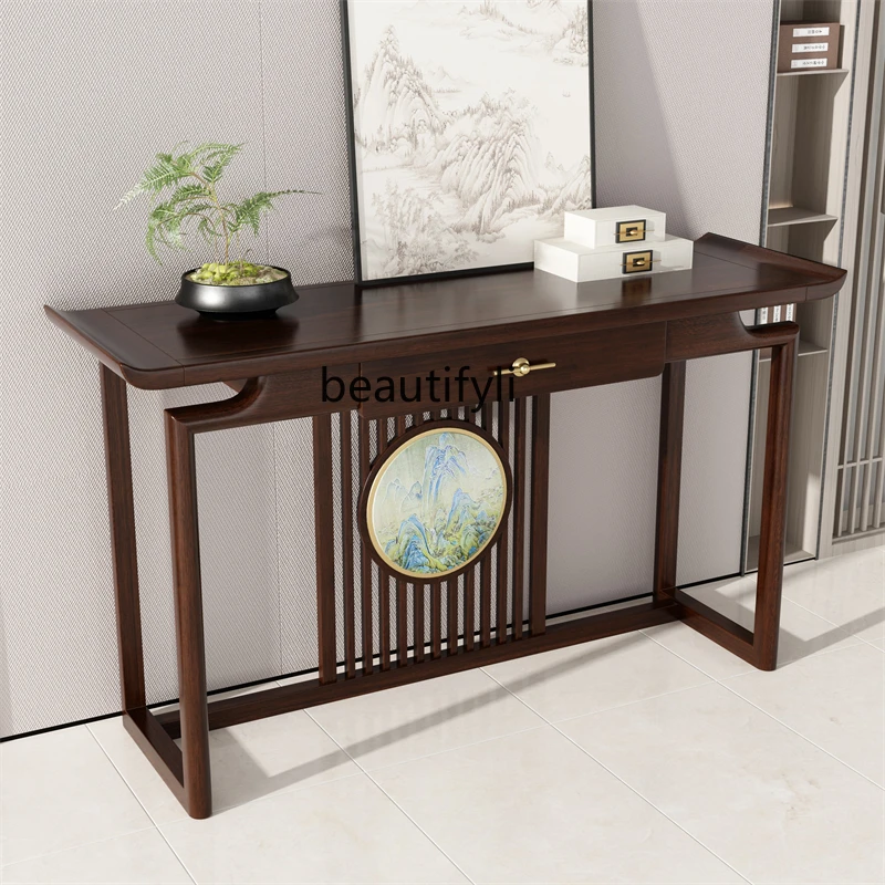 Customized New Chinese Style Solid Wood Console Tables Partition Wall Lobby Strip Table Household Light Luxury Side View