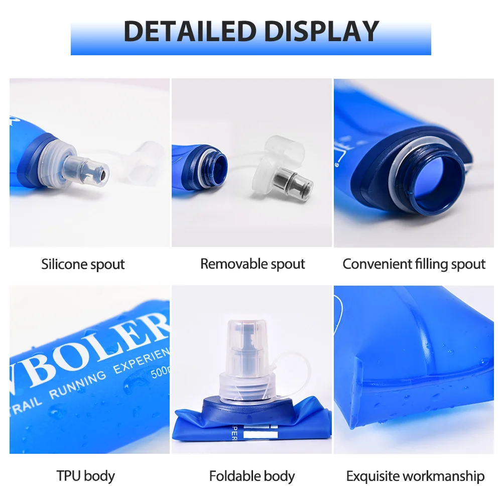 750 ml Wasserflasche, TPU, faltbar, weiche Flasche, Sport-Wasserflasche, Wasserbeutel, faltbare Wasserflasche, Laufen, Camping, Wandern – Detail 12