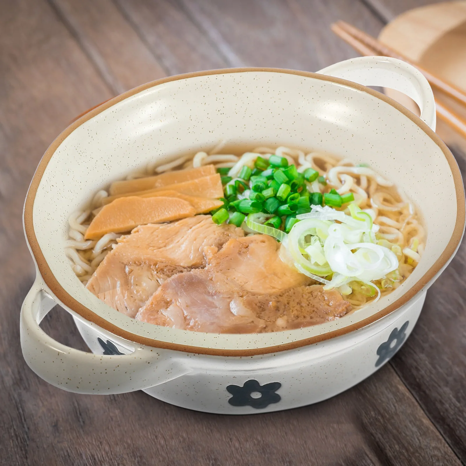 

Ceramic Food Soup Bowl Double Handle Japanese Style Dining Salad Fruit Bowl Kitchen Tableware Noodle Holder Kitchen Tableware